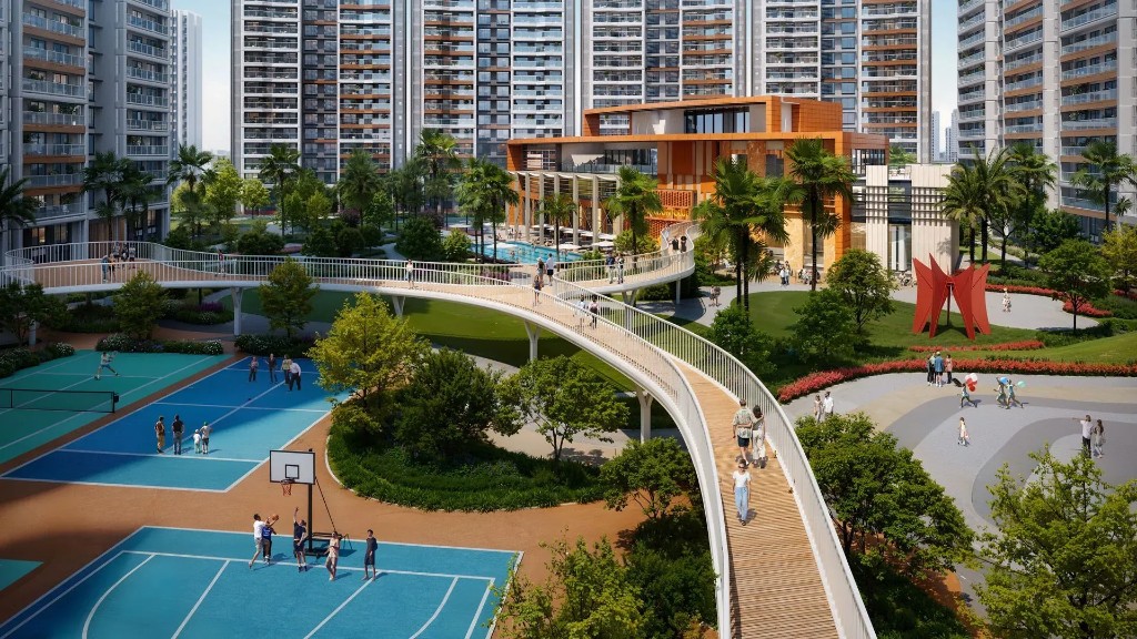 Sports courts and landscaped greens