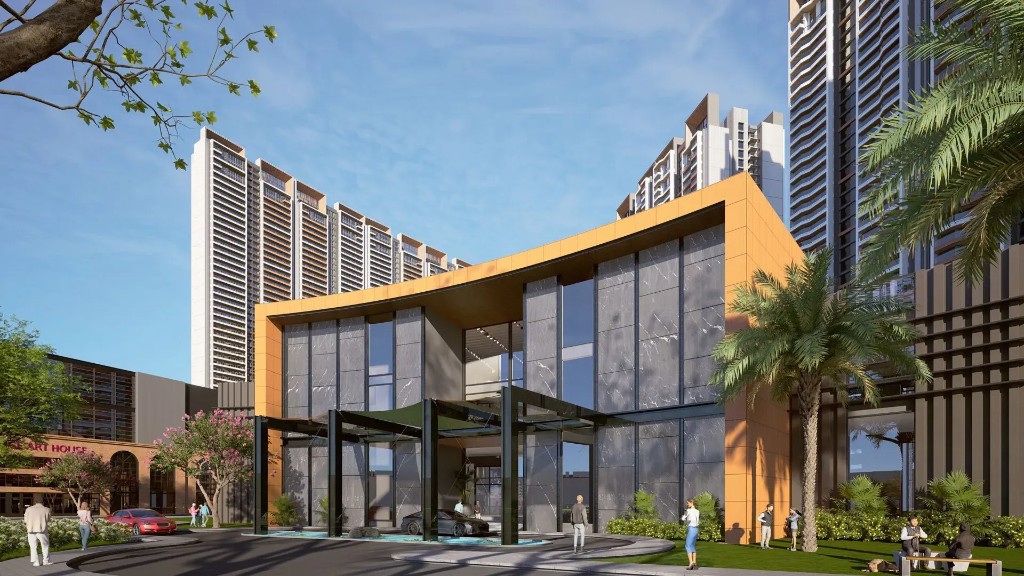 Prestige City clubhouse exterior with high-rise towers