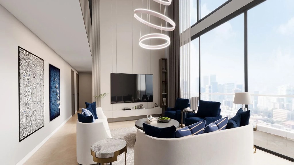 Luxury living room with city views